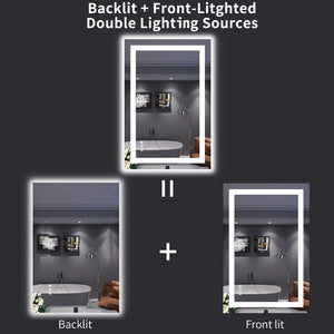 LED Bathroom Mirror with Lights – Anti-Fog, Dimmable, Backlit & Front Lit
