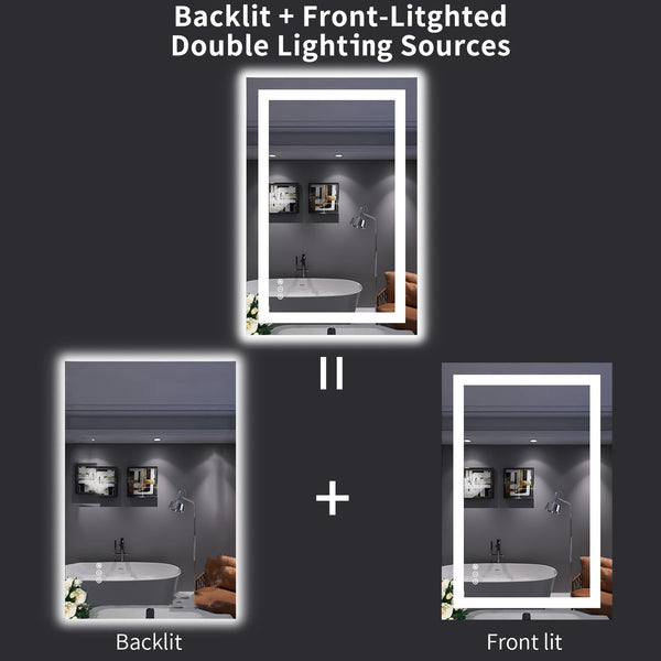 LED Bathroom Mirror with Lights – Anti-Fog, Dimmable, Backlit & Front Lit