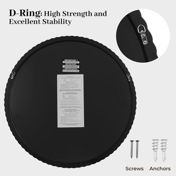 30" Round Wall Mirror with Rope Frame – Black