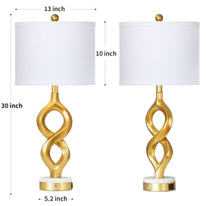 Gold Touch Control Table Lamp with USB Ports & LED Bulb