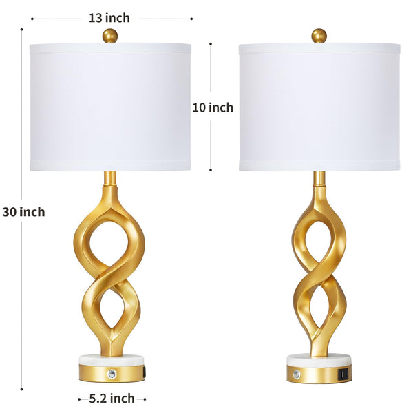 Gold Touch Control Table Lamp with USB Ports & LED Bulb
