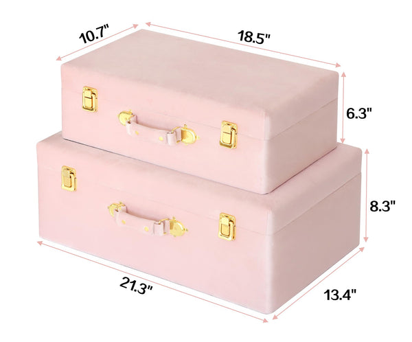 Velvet Storage Trunks Set of 2 with Wood Frame & Gold Hardware