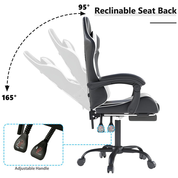 Gaming Chair with Headrest, Lumbar Support & Retractable Footrest