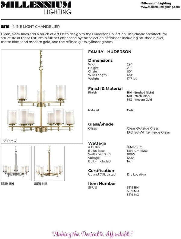 Nine Light Chandelier – Modern Gold Finish