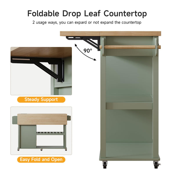 Kitchen Island with Drop Leaf & Trash Cabinet