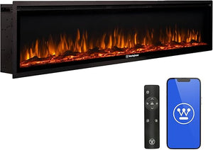 60-Inch Recessed Electric Fireplace Heater with Color Changing Flames