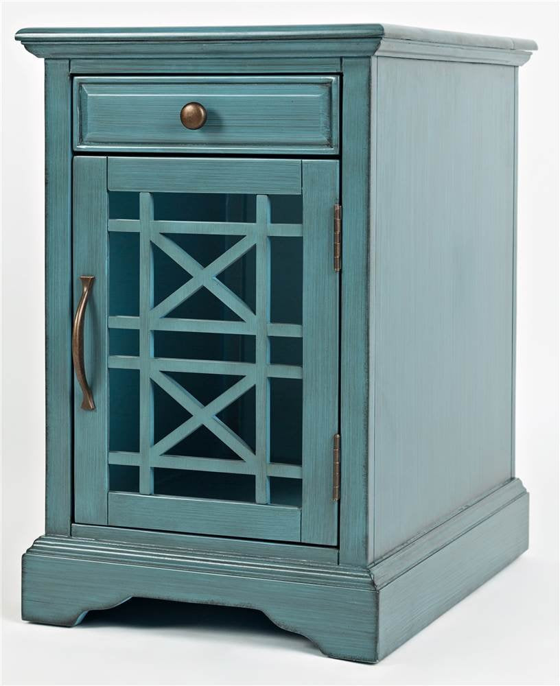Farmhouse End Table with USB Charging Station – Narrow Nightstand for Bedroom & Living Room
