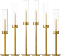 Gold Hurricane Candlestick Holders Set with Glass Candle Cover
