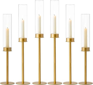 Gold Hurricane Candlestick Holders Set with Glass Candle Cover