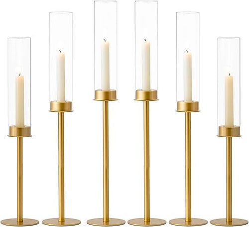 Gold Hurricane Candlestick Holders Set with Glass Candle Cover