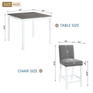5-Piece Counter Height Dining Table Set for 4 – Solid Wood & Upholstered Linen Chairs