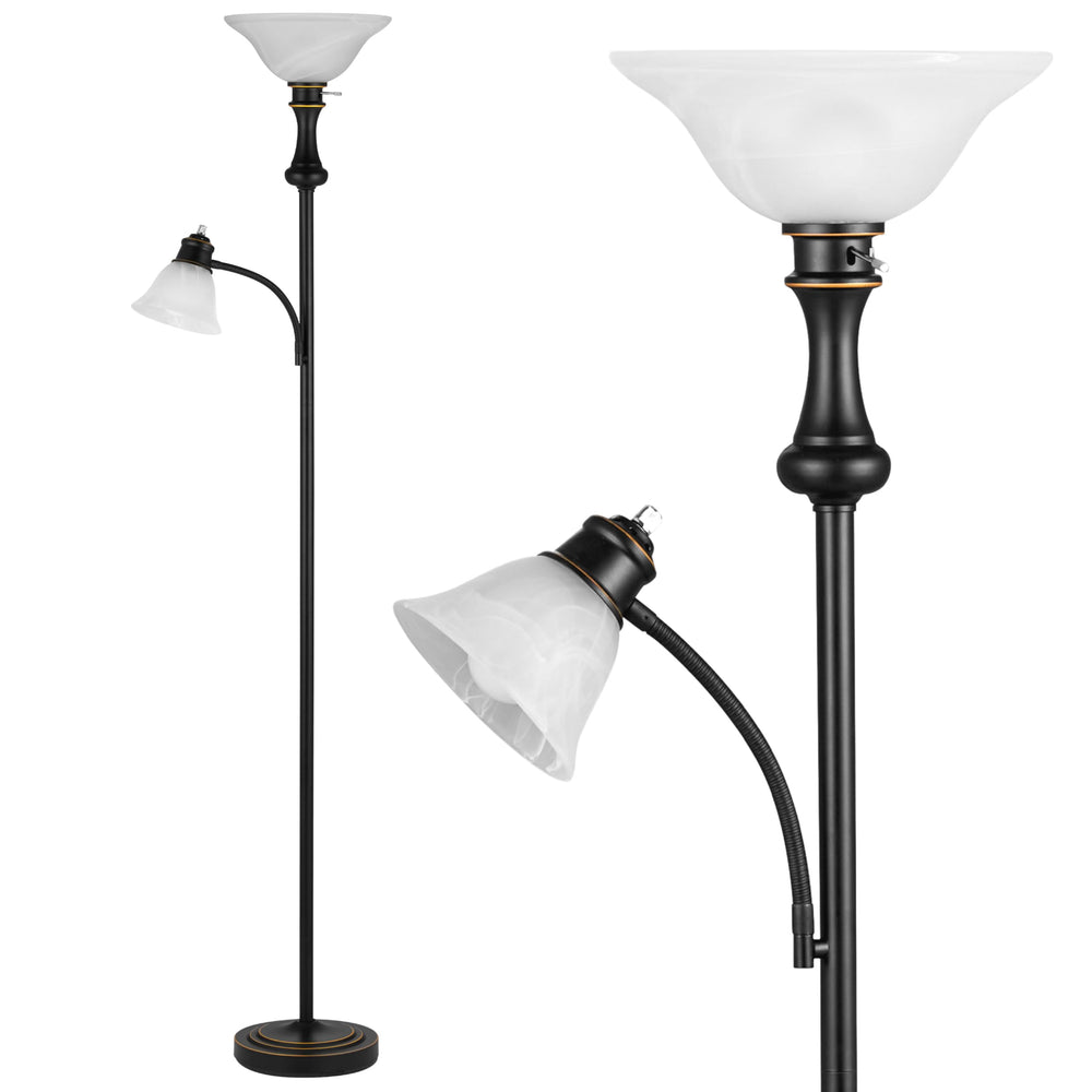 71" Arc Floor Lamp with Frosted Glass Shade & Adjustable Reading Light