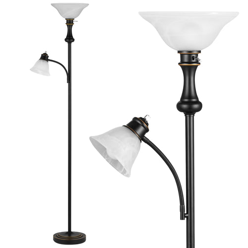 71" Arc Floor Lamp with Frosted Glass Shade & Adjustable Reading Light