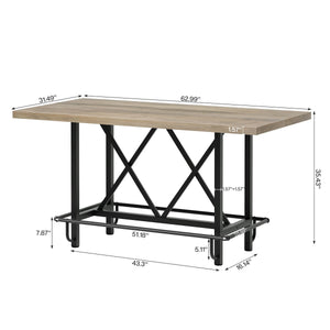 63-Inch Industrial Counter Height Bar Table with Metal Footrest