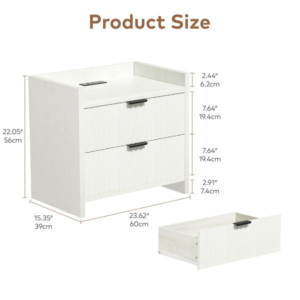 Nightstand with 2 Drawers & Charging Station