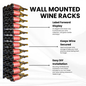 Wall Mounted Metal Wine Rack – Matte Black, Space-Saving, 12/24/36 Bottle