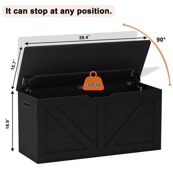 Storage Bench 39.4 Inch with Safety Hinges and Lid