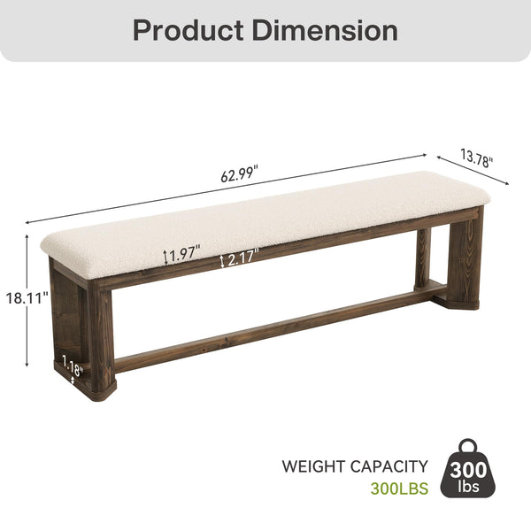 63" Upholstered Bench with Faux Lamb Fur Seat
