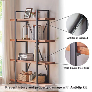 4-Tier Industrial Solid Wood Bookcase