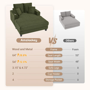Oversized Chaise Lounge Chair with Wood Frame & Storage