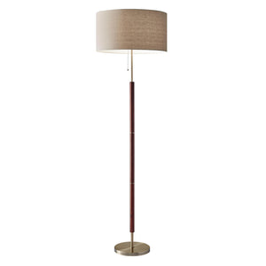 Walnut & Brass Floor Lamp with Linen Drum Shade