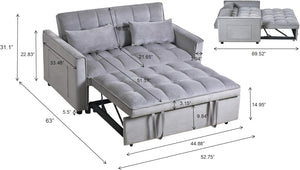 Convertible Sofa Bed with Adjustable Backrest & Side Pockets