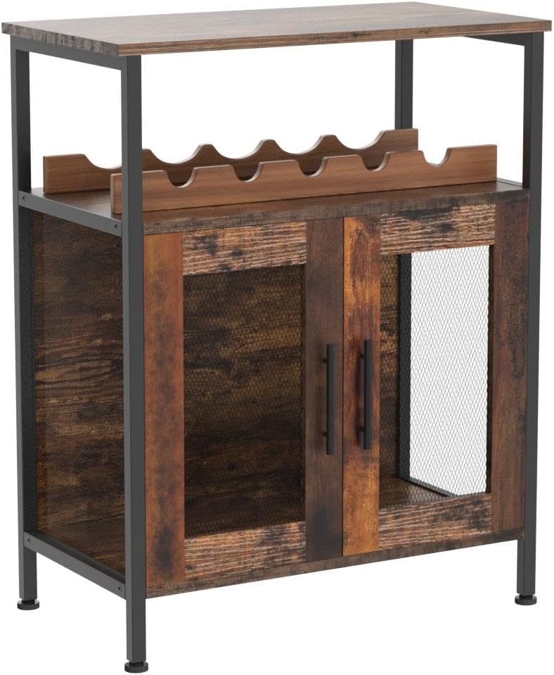 Wine Bar Cabinet with Glass Holder & Mesh Door