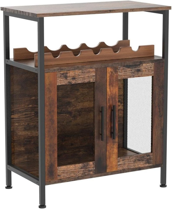 Wine Bar Cabinet with Glass Holder & Mesh Door