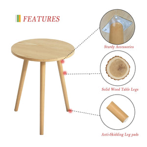 Round Wood Side Table – Small Accent End Table with 3 Legs