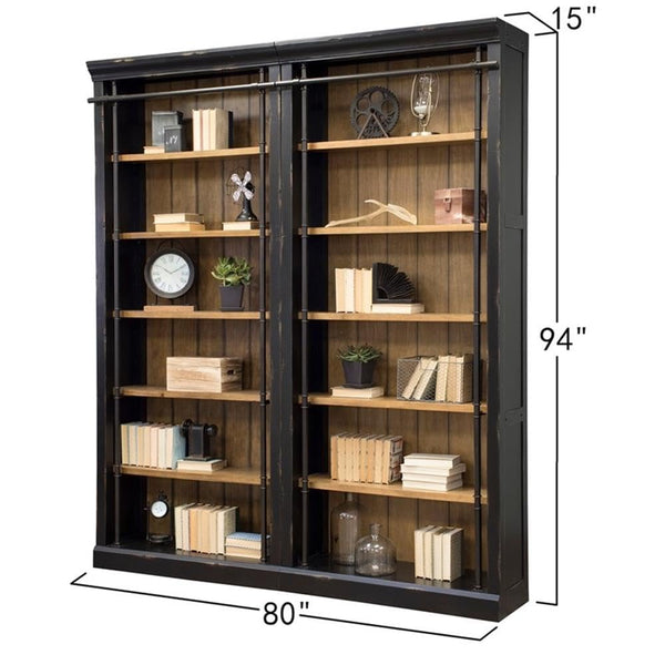 8ft Tall Wood Bookcase Wall with Ladder