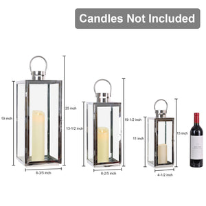 Stainless Steel Glass Candle Lanterns Set of 3 – Indoor & Outdoor Decorative Lanterns