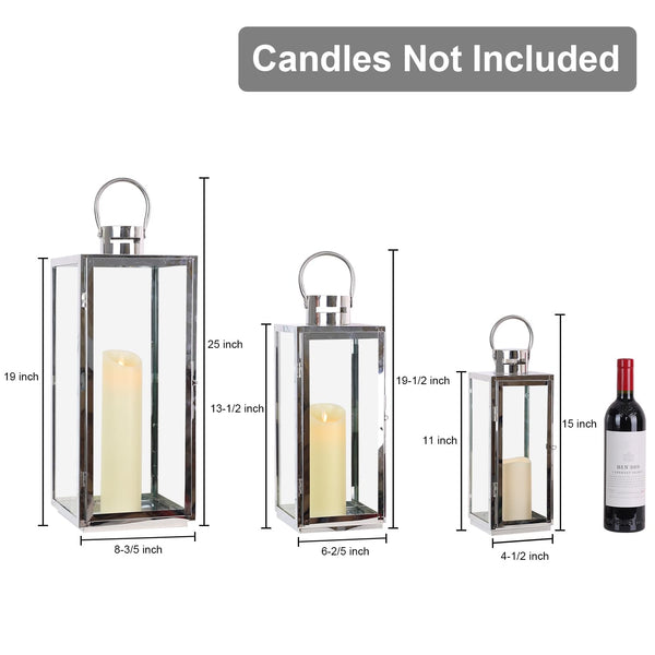 Stainless Steel Glass Candle Lanterns Set of 3 – Indoor & Outdoor Decorative Lanterns