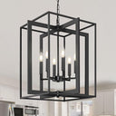 6-Light Rustic Farmhouse Chandelier with Faux Wood & Metal Frame