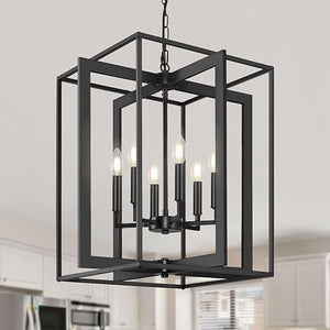 6-Light Rustic Farmhouse Chandelier with Faux Wood & Metal Frame
