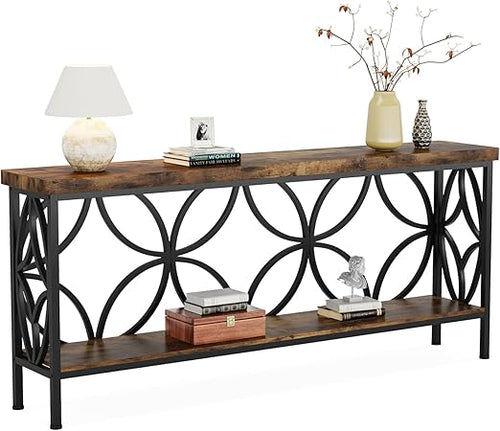 Industrial Console Table 70.9 Inch with Storage Shelves