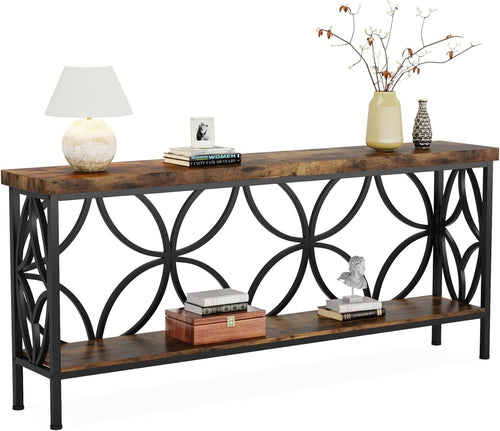 70.9" Industrial Console Table with Storage Shelves