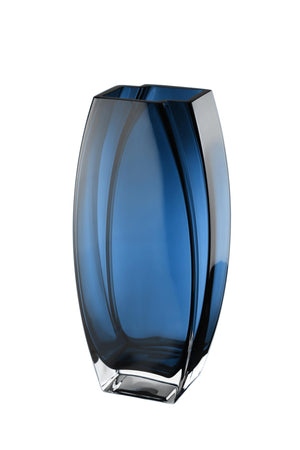 Blue Teal Glass Vase 10.25" Tall Oblong Decorative Flower Vase