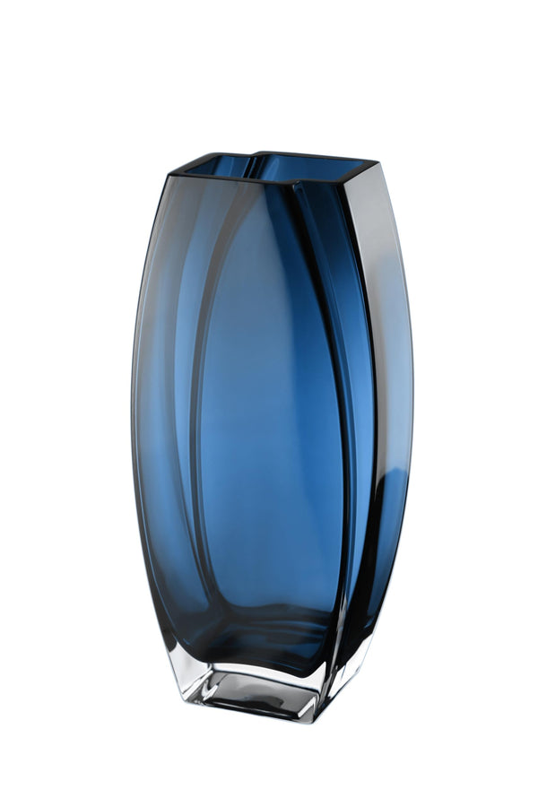 Blue Teal Glass Vase 10.25" Tall Oblong Decorative Flower Vase