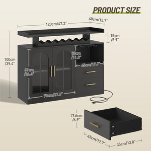 Wine Bar Cabinet with LED Lights & Charging Station