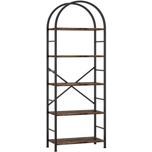5-Tier Arched Bookshelf with Metal Frame