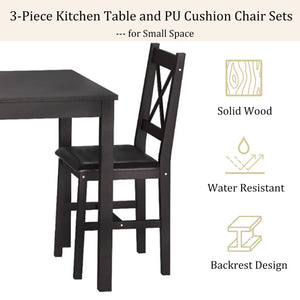 3-Piece Solid Wood Dining Table Set with Upholstered Chairs