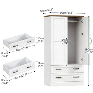 Farmhouse Armoire Wardrobe Closet with 2 Doors & 2 Drawers