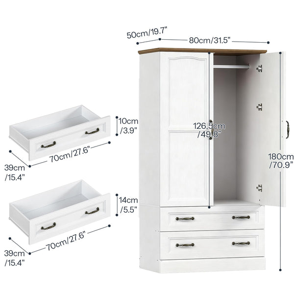 Farmhouse Armoire Wardrobe Closet with 2 Doors & 2 Drawers