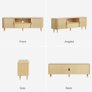 Modern Fluted TV Stand with Sliding Doors — Oak, Fits TVs Up to 80"