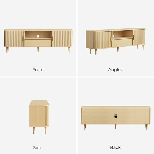 Modern Fluted TV Stand with Sliding Doors — Oak, Fits TVs Up to 80"
