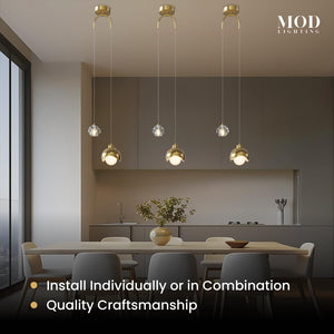 Gold Crystal Modern Pendant Light – Dimmable LED, Adjustable Hanging
