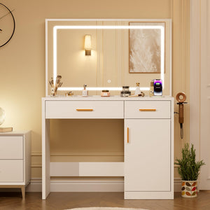 Vanity Desk with LED Mirror, Charging Station & Storage