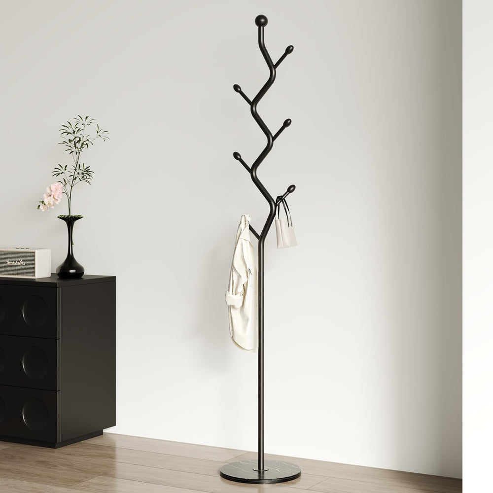 Freestanding Tree Branch Coat Rack with Marble Base & 6 Hooks