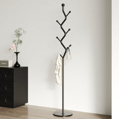Freestanding Tree Branch Coat Rack with Marble Base & 6 Hooks