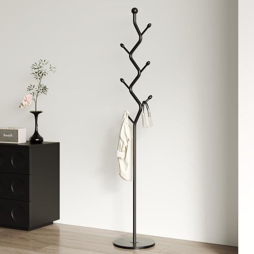Freestanding Tree Branch Coat Rack with Marble Base & 6 Hooks